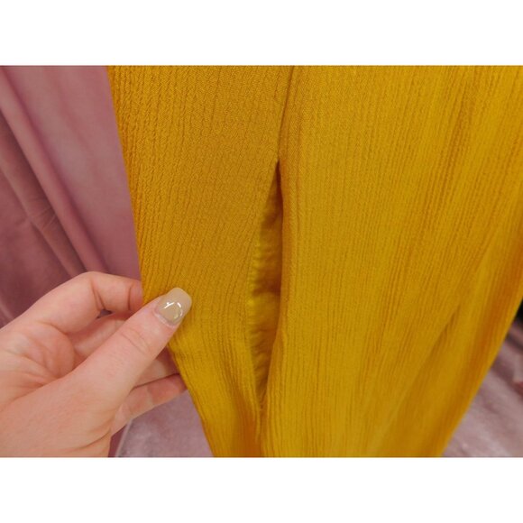 Cupio XS Mustard Yellow Boho Midi Dress Beaded Neckline Sleeveless - Picture 5 of 10